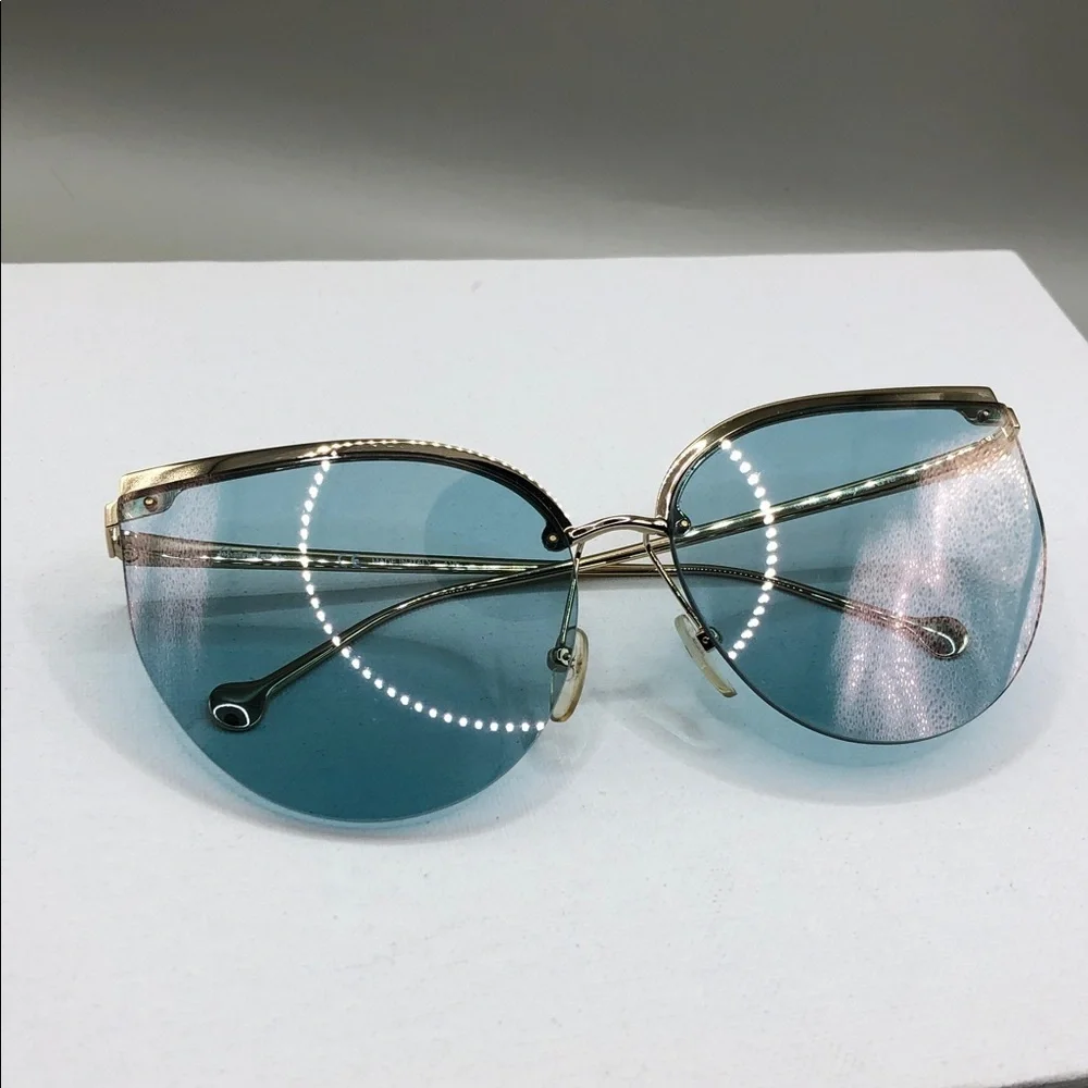 Sunglasses Salvatore Ferragamo SF 195 S 715 Shiny Gold / Azure Oversized Cat Eye